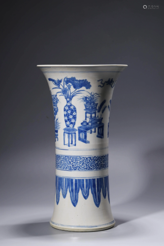A Qing Blue and White Ancient Flower Vase