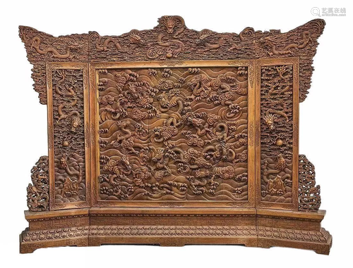 An Elaborately Carved Chinese Wooden Screen