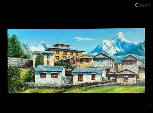 A Modern painting on canvas of Mount Everest, Annapurna