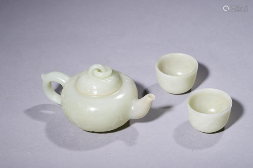 A set of Carved jade Teapot with cups