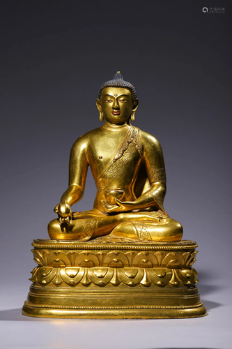 17/18th C. Gilt bronze Mongolian Medicine Buddha