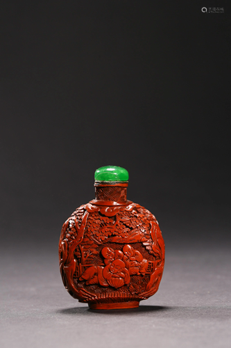 Qianlong Period; A Cinnabar Lacquer Snuff Bottle .