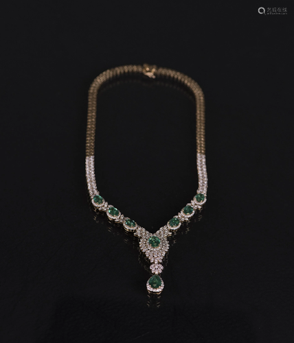 11.82CTW EMERALD & 7.78CTW DIAMOND NECKLACE, AIG