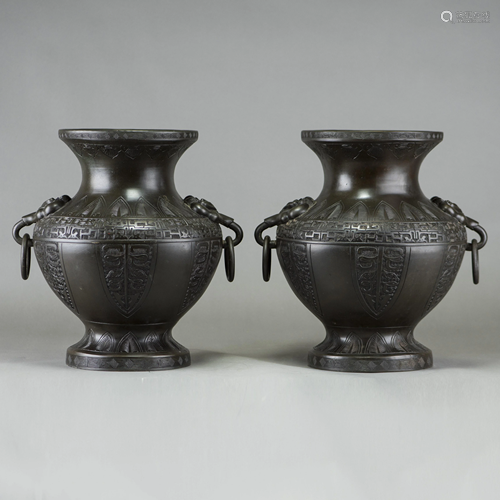 A PAIR OF BRONZE ZUN VASES, WITH XUANDE MARK