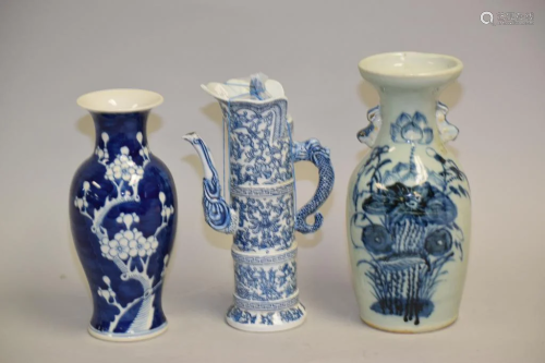 Three 19-20th C. Chinese Porcelain B&W Vases