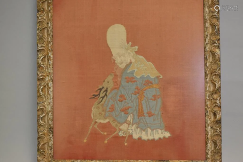 19th C. Chinese Kesi of Shoulao in Frame