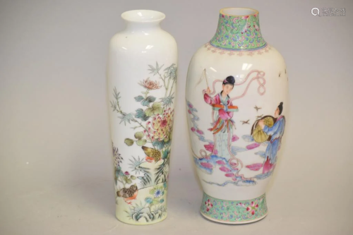 Two 19-20th C. Chinese Porcelain Famille Rose Vase