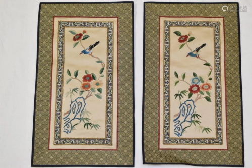 Pr. of Chinese Flower and Birds Embroideries