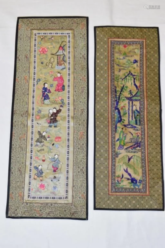 Two Chinese Figures Embroideries