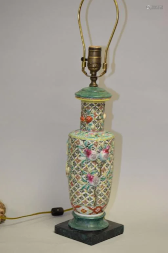 Qing Chinese Carved Porcelain Famille Rose Vase Lamp