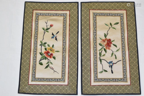 Pr. of Chinese Flower and Birds Embroideries