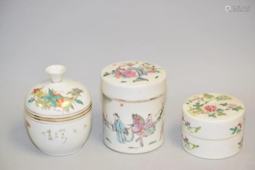 Three 19-20th C. Chinese Porcelain Famille Rose Covered