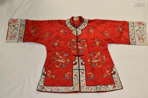 Chinese Red Embroidered Silk Robe