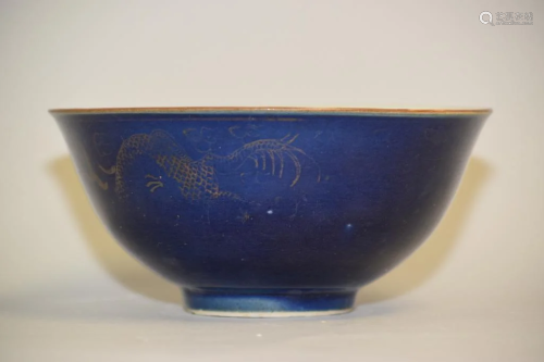 19th C. Chinese Porcelain Cobalt Blue Glaze with Gold