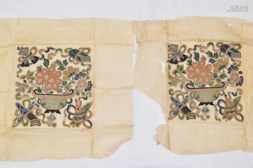Pr. of 19th C. Chinese DaZi Style Embroideries
