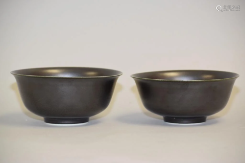 Pr. of Chinese Porcelain Black Glaze Bowls