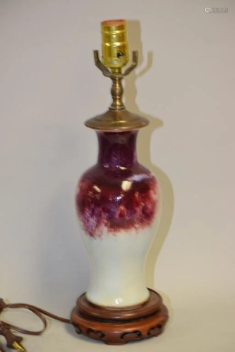 19-20th C. Chinese Porcelain Flambe Glaze Vase Lamp