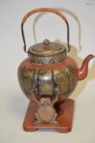 19th C. Japanese Bronze Water Pot on Stand
