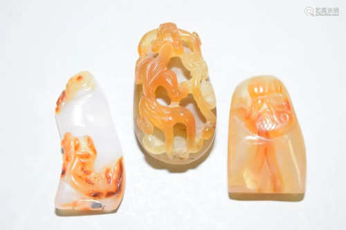 Three Chinese Agate Carved Amulets
