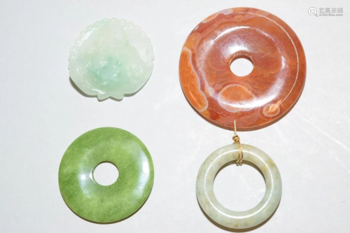 Group of Chinese Jadeite/Agate Carved Amulets