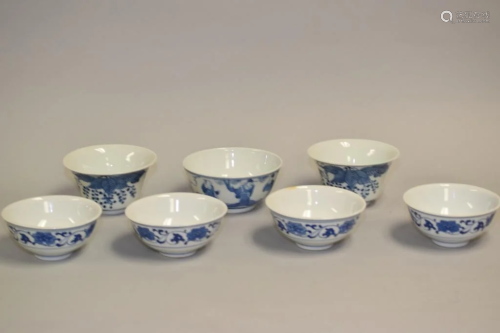 Seven 19-20th C. Chinese Porcelain B&W Wares