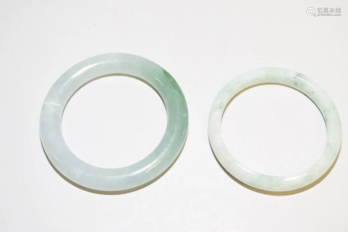 Two Chinese Jadeite Carved Bangle Bracelets