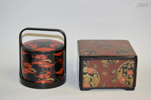 Two Japanese Lacquer Snack Boxes