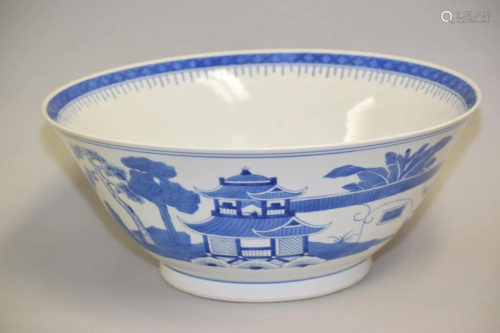 Large 20th C. Chinese Export Porcelain B&W Bowl