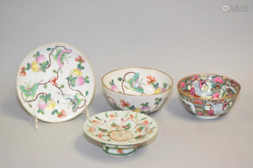 Four 19-20th C. Chinese Porcelain Famille Rose Wares