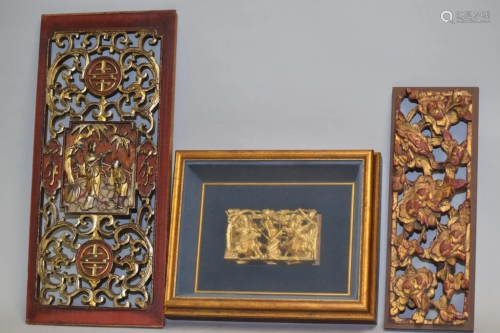 Three 19-20th C. Chinese Export Gilt Wood Carved