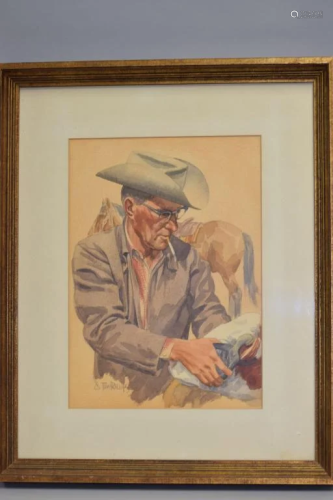 Cowboy Watercolor Painting by Tom Phillips
