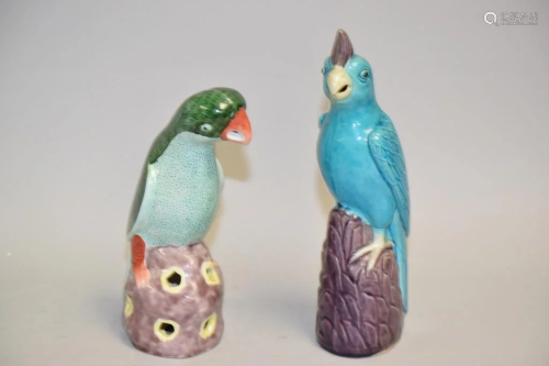 Two 19-20th C. Chinese Porcelain Sancai Parrots