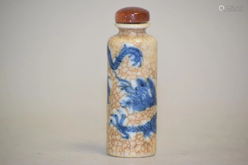 18-19th C. Chinese Porcelain Ge Glaze B&W Snuff Bottle