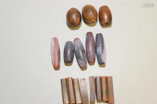 Group of Chinese Agate/Ox Horn Carved Beads