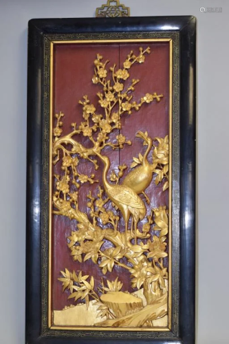 19-20th C. Chinese Export Gilt Wood Carved Plaque