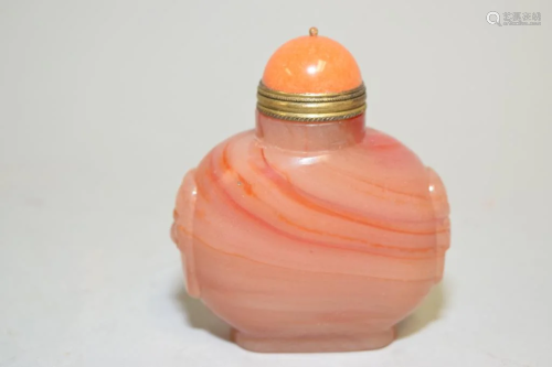 19th C. Chinese Red Agate Carved Snuff Bottle
