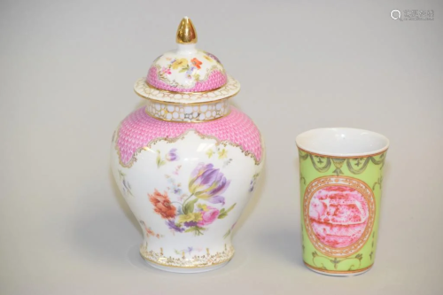 Dresden Germany Handpainted Jar and Porcelain Vase