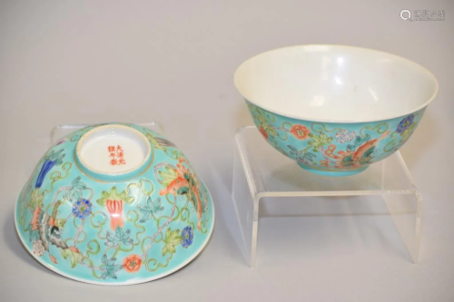 Pr. of 19th C. Chinese Porcelain Turquoise Glaze Bowls