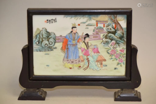 1970-90s Chinese Porcelain Famille Rose Table Screen