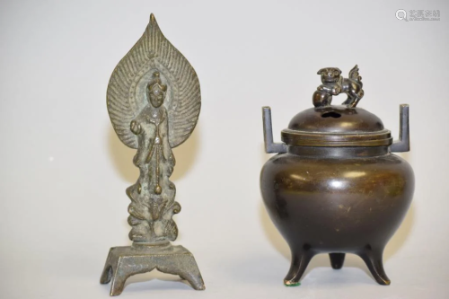 Chinese Bronze Incense Burner and Buddha