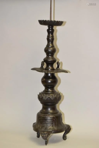 Large Chinese Bronze Candle Stick