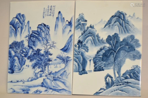 Two 1970-90s Chinese Porcelain B&W Plaques