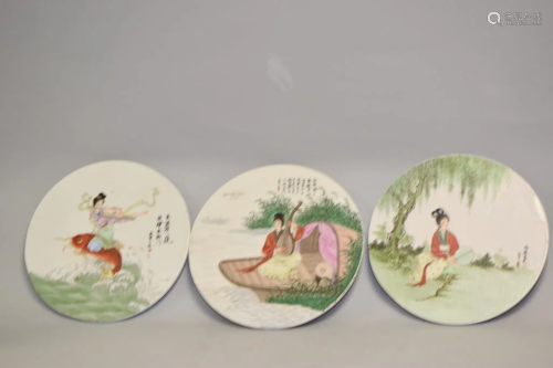 Three 1970-90s Chinese Porcelain Famille Rose Plaques