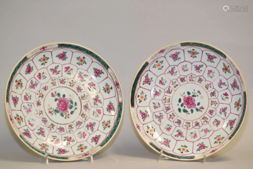 Pr. of 18-19th C. Chinese Porcelain Famille Rose Plates