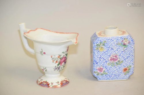 Two 18-19th C. Chinese Porcelain B&W/Famille Rose Wares