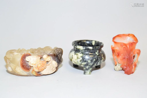 Three Chinese Jade/Agate Carved Study Objects