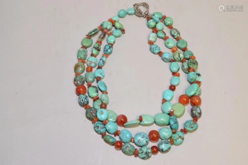 Chinese Turquoise and Agate Bead Necklace