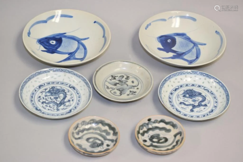 Seven 19-20th C. Chinese Porcelain B&W Wares
