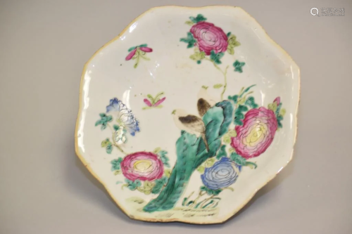 19th C. Chinese Porcelain Famille Rose High-Foot Plate