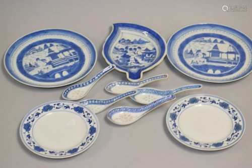 Ten 19-20th C. Chinese Porcelain B&W Wares